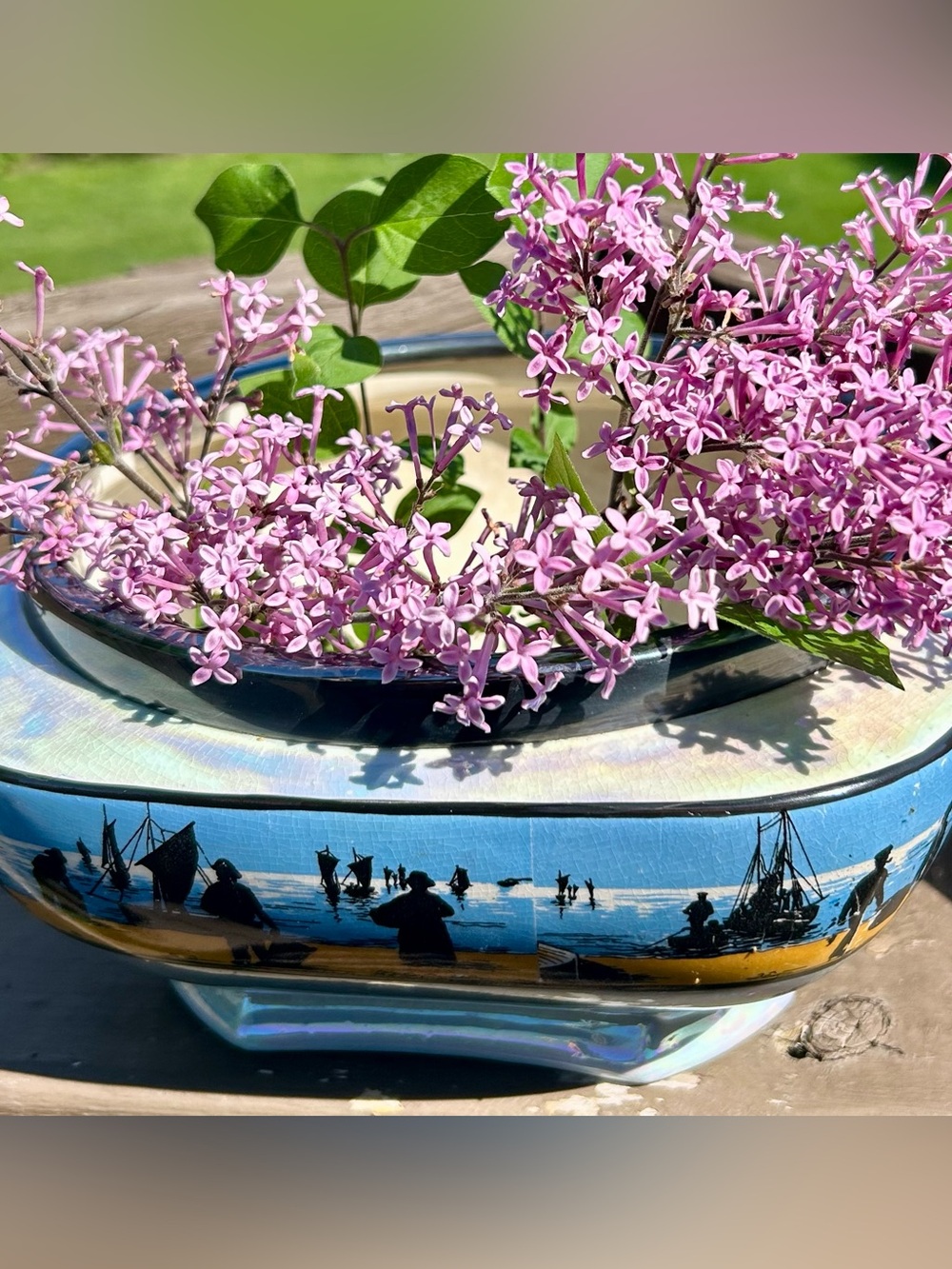Vintage HK Tunstall England Lusterware  Harbour Scene Planter Bowl